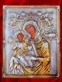 Icoană Argint Maica Domnului cu Pruncul (Hodighitria) Icoana din argint, pietre semipretioase