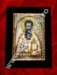 Sfantul Vasile cel Mare, icoana argint aurita. Copie fidela dupa o veche icoana bizantina